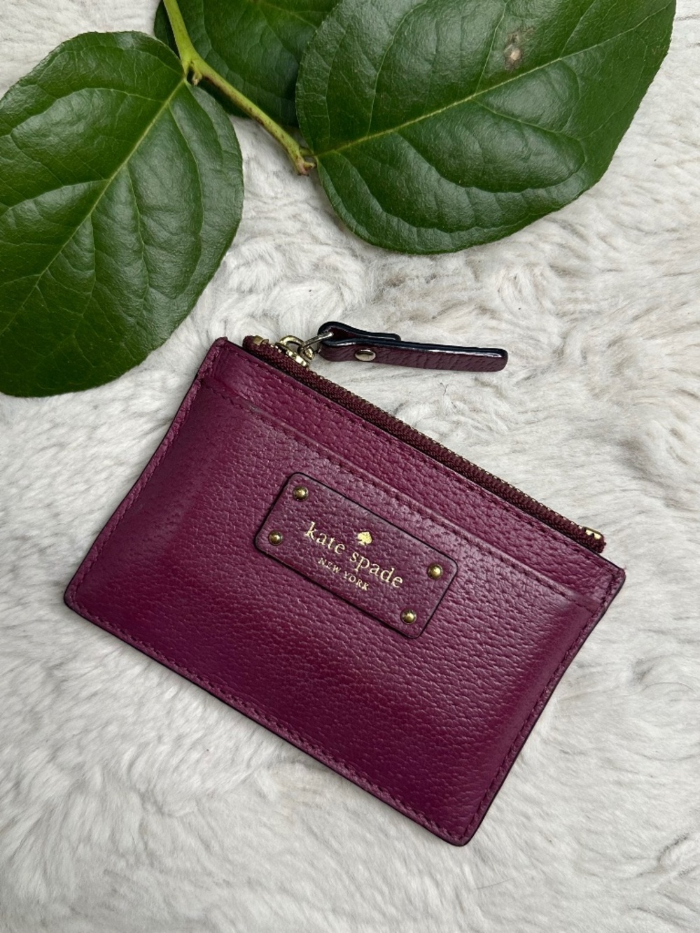 Kate Spade New York Burgundy Leather Zip Card Holder Coin Purse Wallet